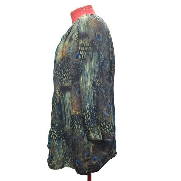 New Directions Woman Tunic Top 3X Peacock Feather Print 100% Polyester Flowing - Picture 3 of 7